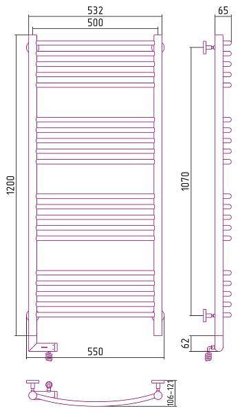 Полотенцесушитель электрический Сунержа Богема 2.0 500x1200 мм левый без покрытия 00-5202-1250