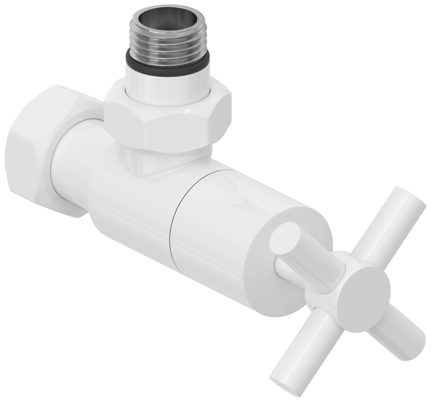 Вентиль регулировки температуры угловой Сунержа Крест G 1/2 HP - G 3/4 НГ белый глянцевый 12-1408-1234