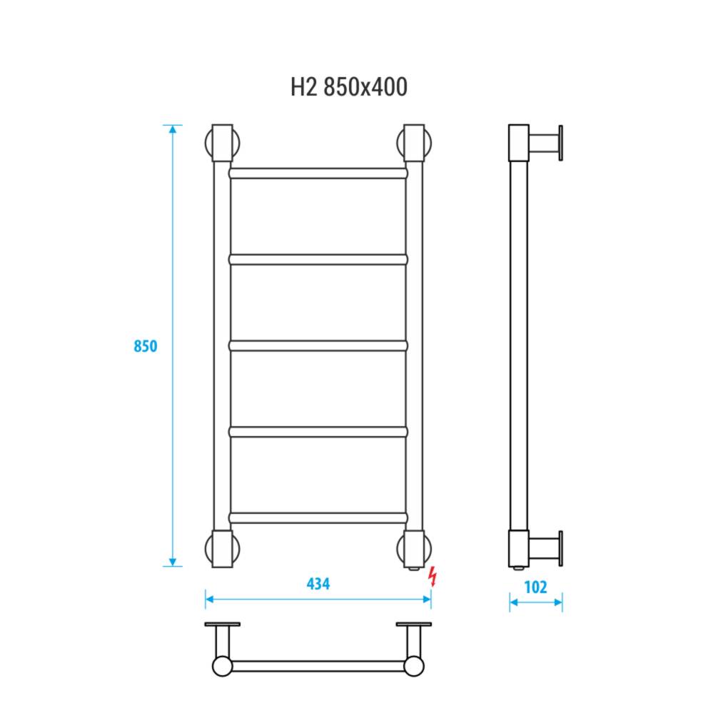 Полотенцесушитель электрический Energy H2 850x400 мм черный матовый EETR0000H28540R905M RAL 9005