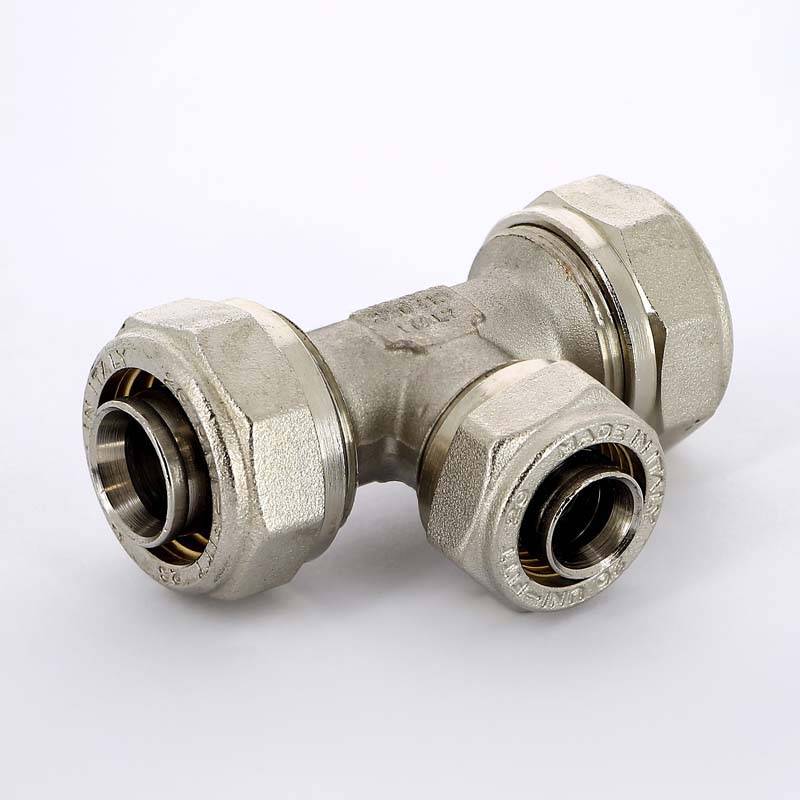 Тройник обжимной никелированный Uni-Fitt 26х20х26 мм 666N8780