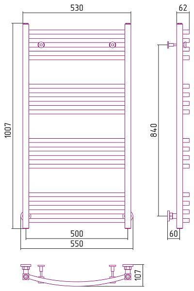 Полотенцесушитель водяной Сунержа Аркус 500x1000 мм без покрытия 00-0251-1050