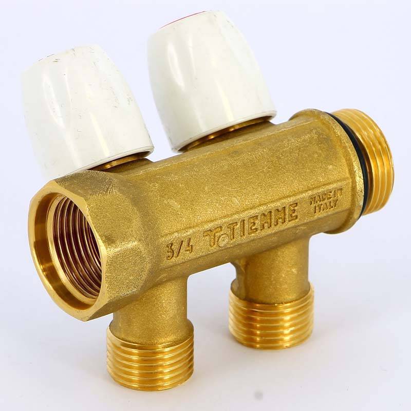 Коллектор с вентилями Tiemme 3/4х1/2 2 выхода 36 мм 1860036