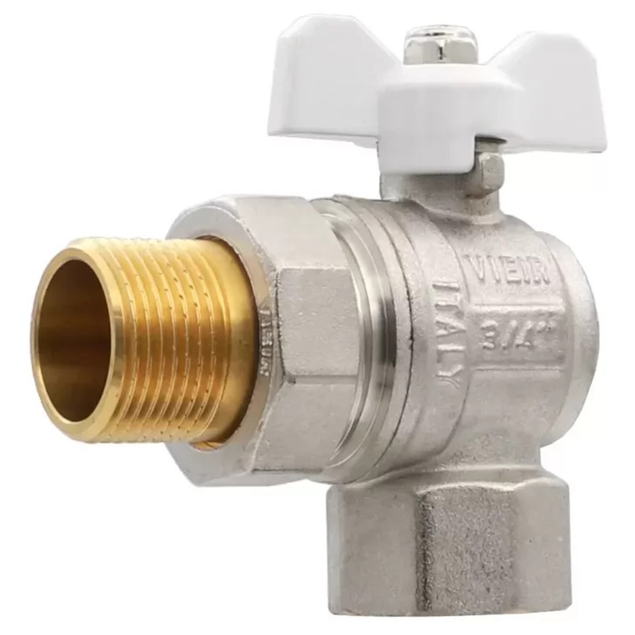 Кран шаровой ViEiR угловой с американкой 1/2 дюйма НВ бабочка белая VER47B