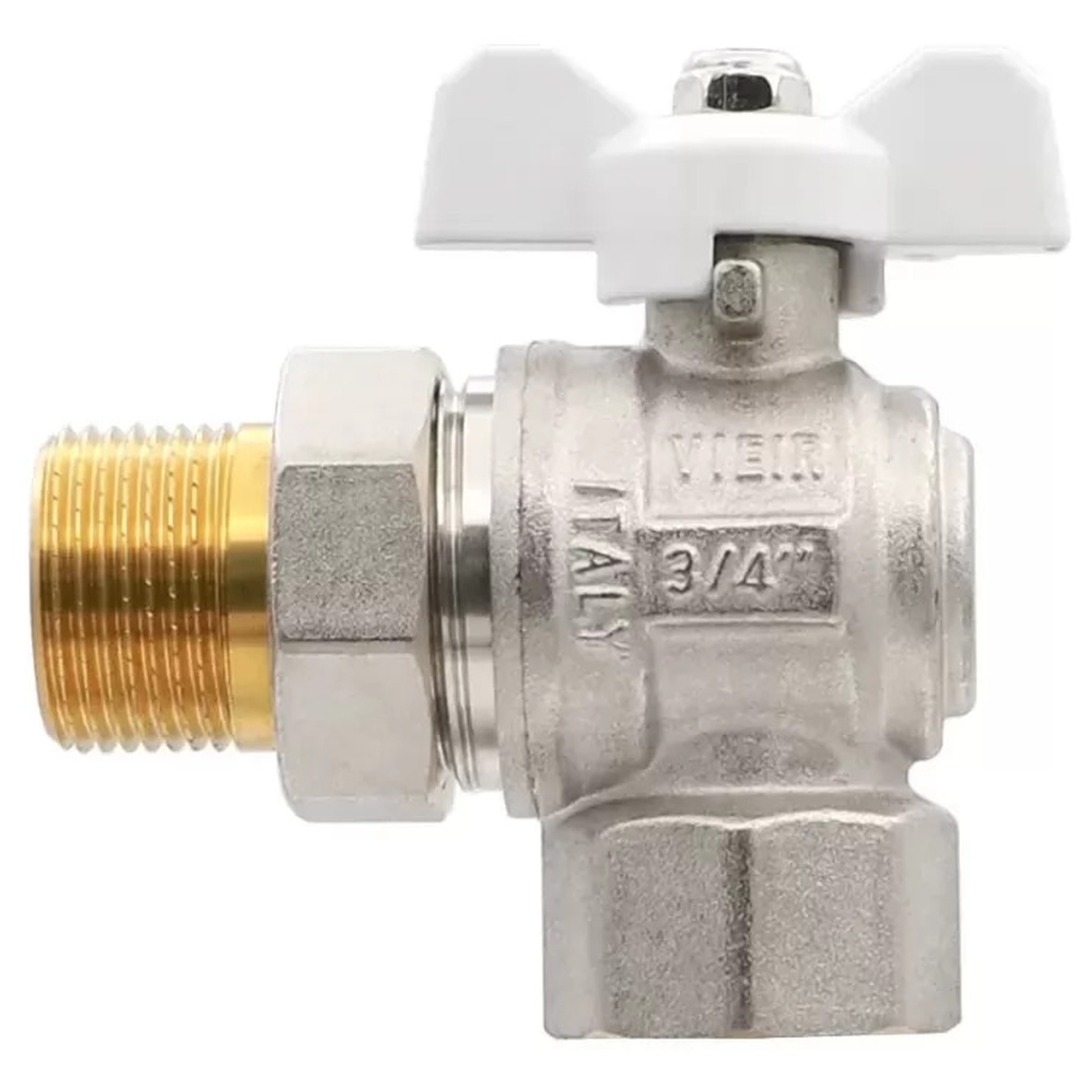 Кран шаровой ViEiR угловой с американкой 1/2 дюйма НВ бабочка белая VER47B