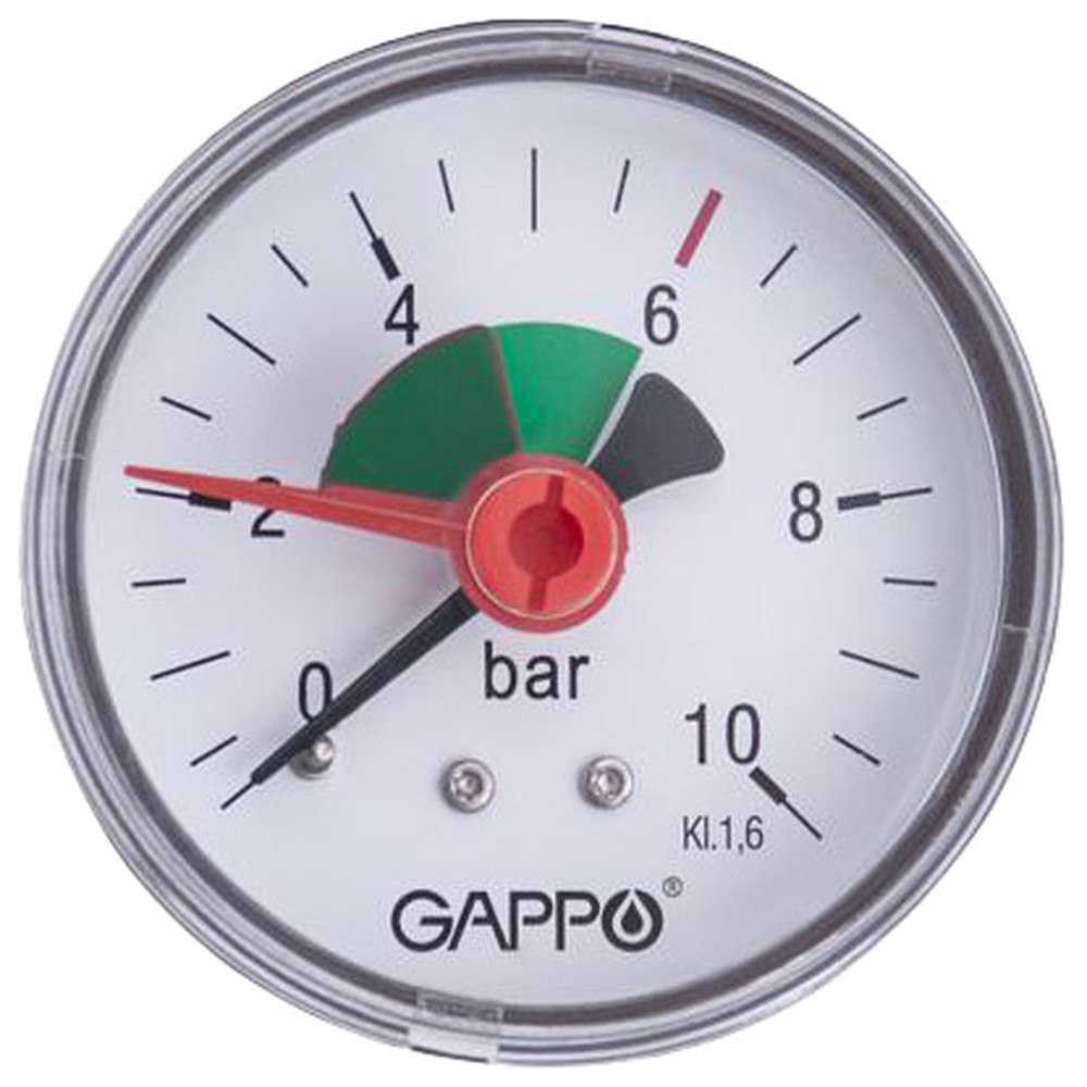 Манометр аксиальный Gappo с указателем предела 10 бар 1/4 G8010-2