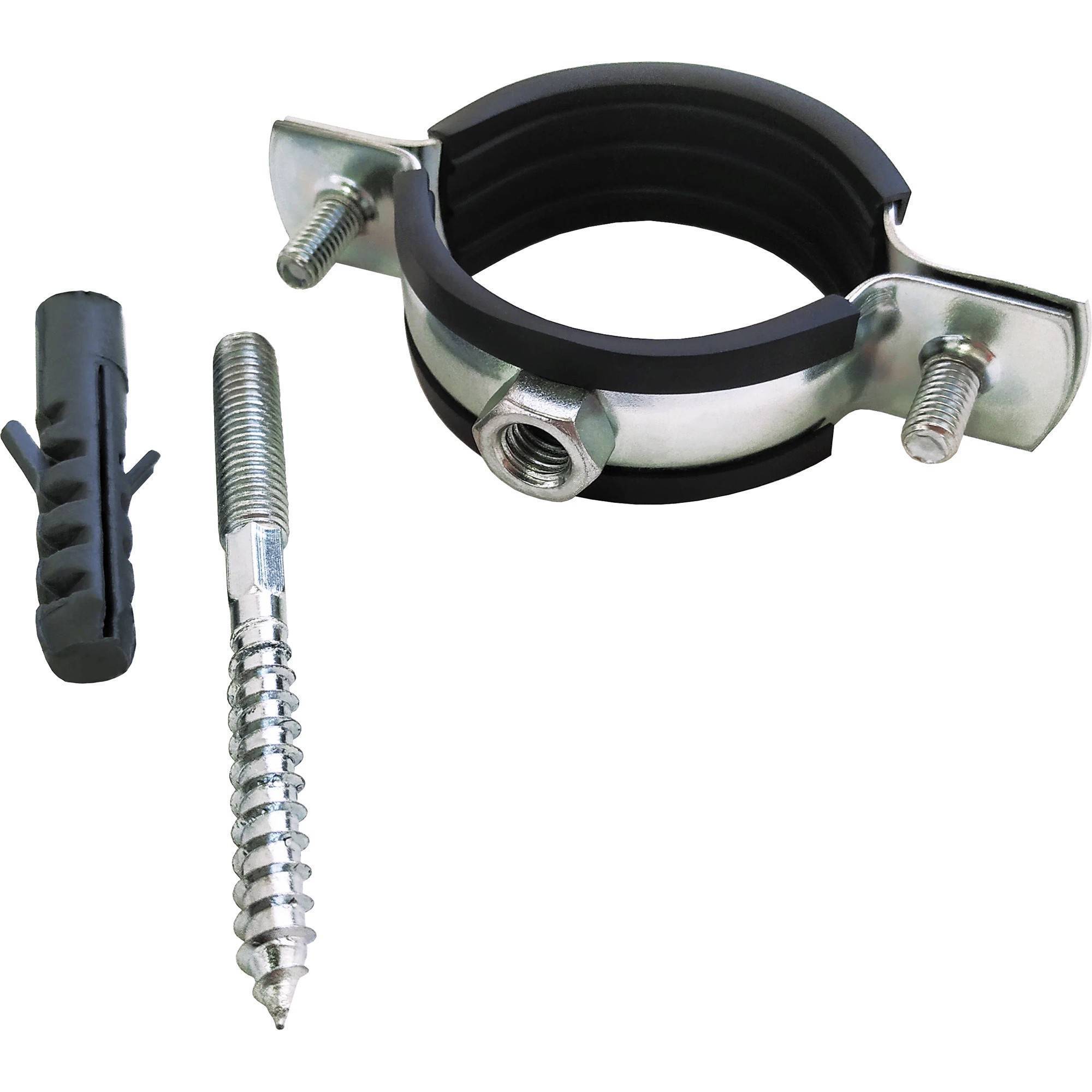 Хомут оцинкованный с резиновым уплотнителем VALFEX РМ 75-80 мм 2 1/2 дюйма со шпилькой M8x80 и дюбелем 1308234