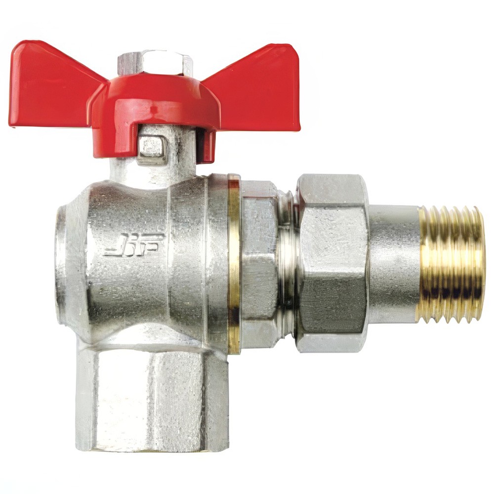 Кран шаровой угловой JIF 3/4 ВР-НР с накидной гайкой бабочка JIF.361