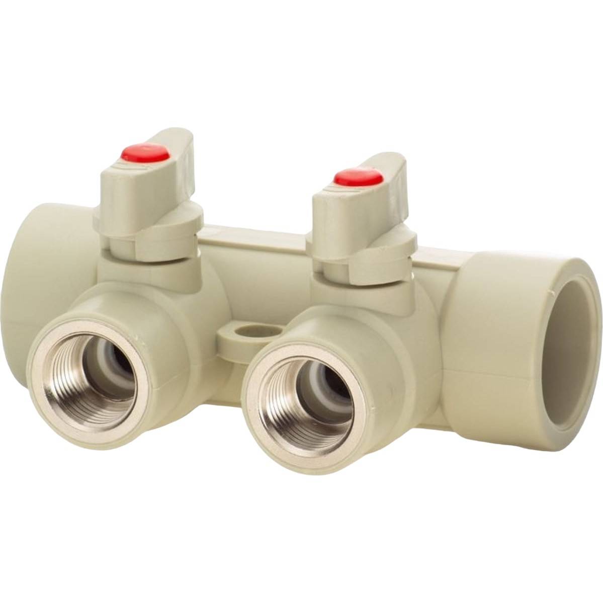 Коллектор полипропиленовый Lammin с шаровыми кранами 32 мм х 1/2 дюйма ВР х 2 выхода серый 1641502