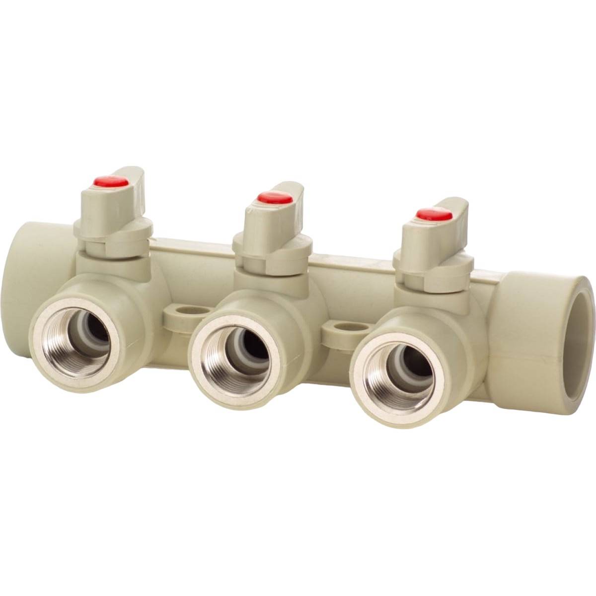 Коллектор полипропиленовый Lammin с шаровыми кранами 32х1/2 3 выхода серый 1641503