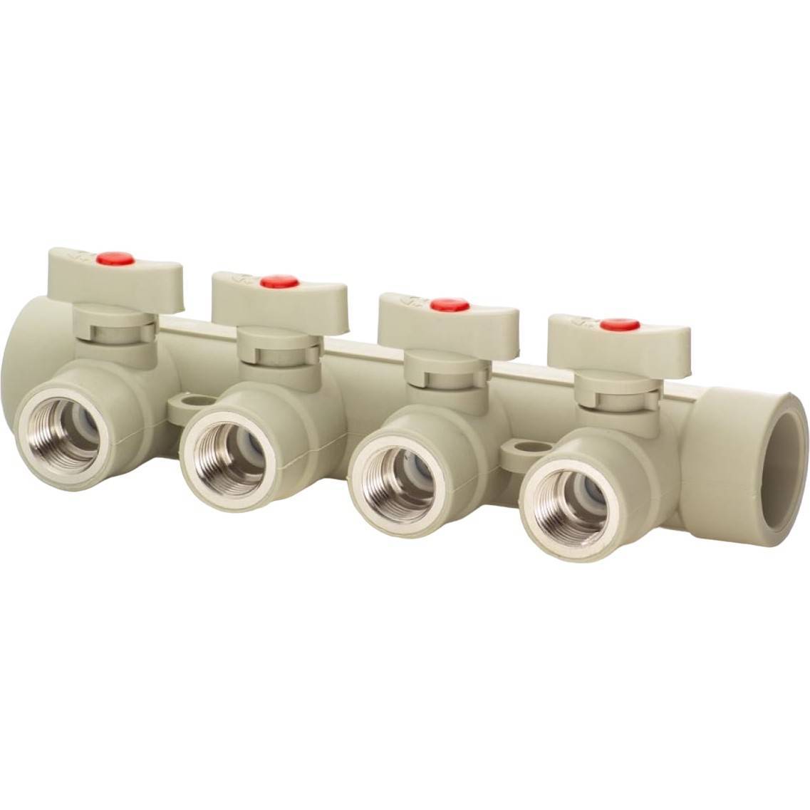 Коллектор полипропиленовый Lammin с шаровыми кранами 32х1/2 4 выхода серый 1641504