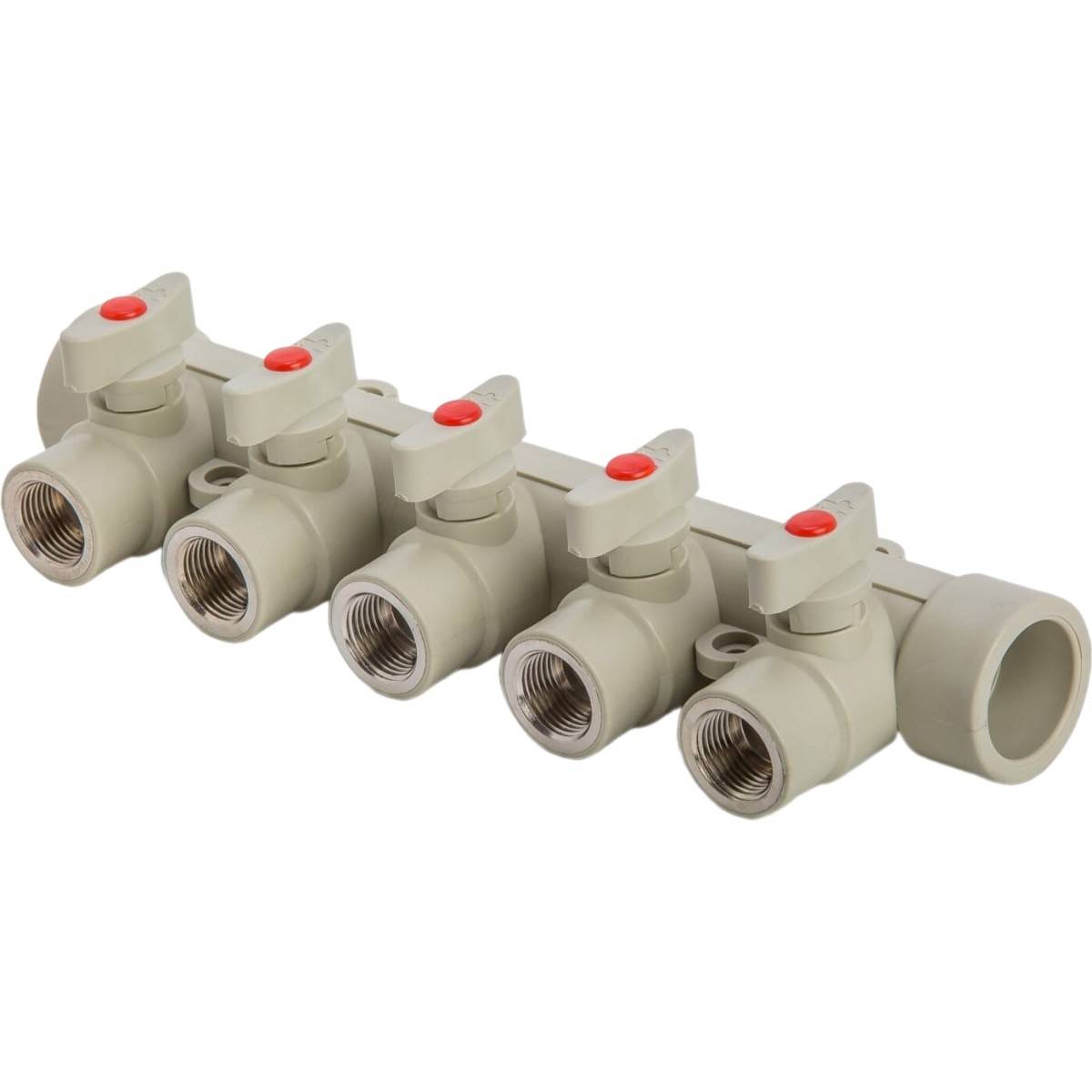 Коллектор полипропиленовый Lammin с шаровыми кранами 32х1/2 5 выходов серый 1641505