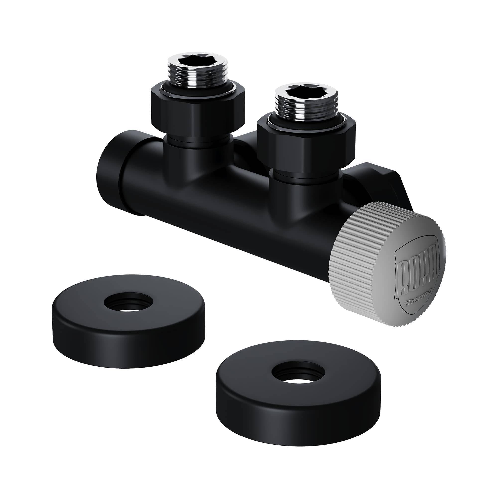 Узел нижнего подключения термостатический угловой Royal Thermo Design Pro 15 мм M30x1.5 Черный RTE 50.033