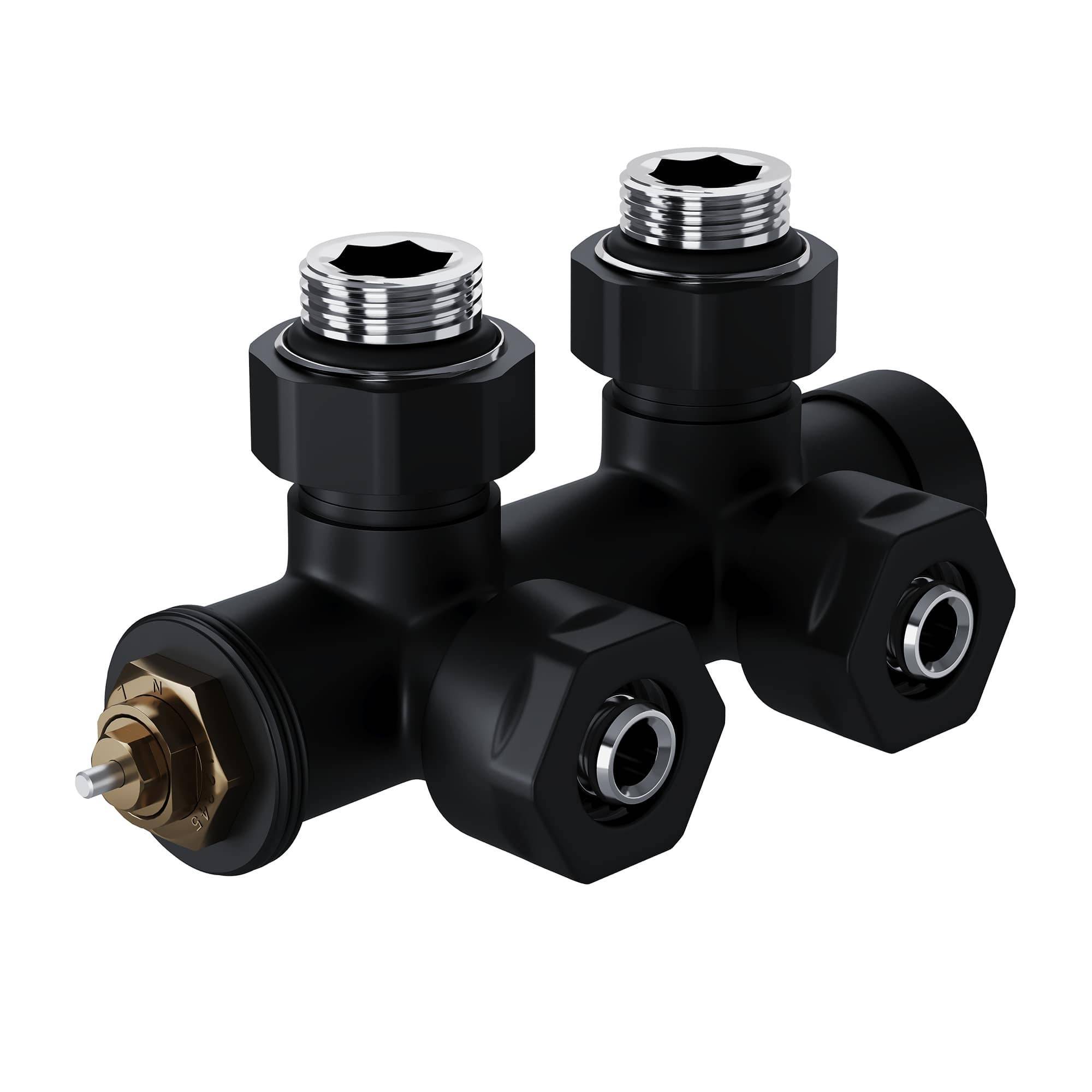 Узел нижнего подключения термостатический угловой Royal Thermo Design Pro 15 мм M30x1.5 Черный RTE 50.033