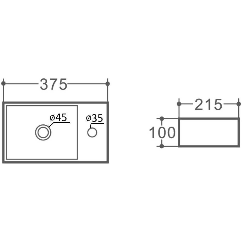 Раковина подвесная левая Orange B05 санфарфор белый глянец B05-375LW