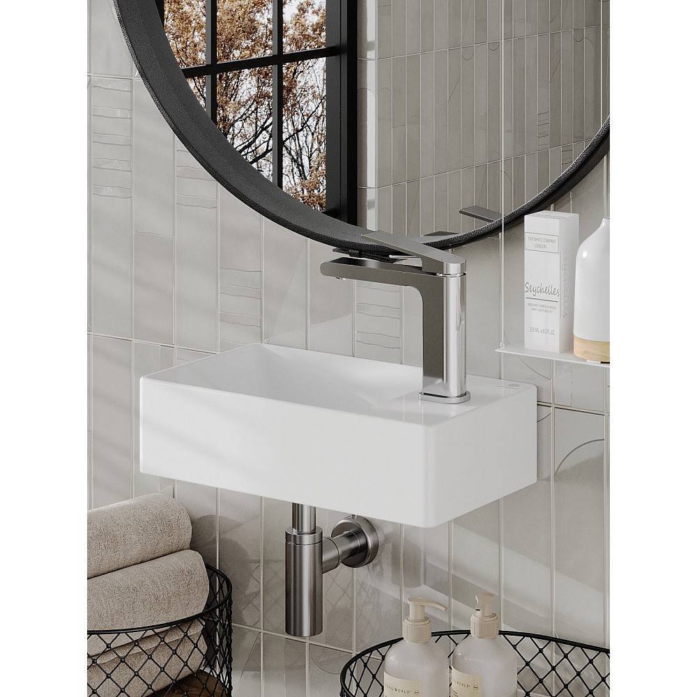 Раковина подвесная левая Orange B05 санфарфор белый глянец B05-375LW