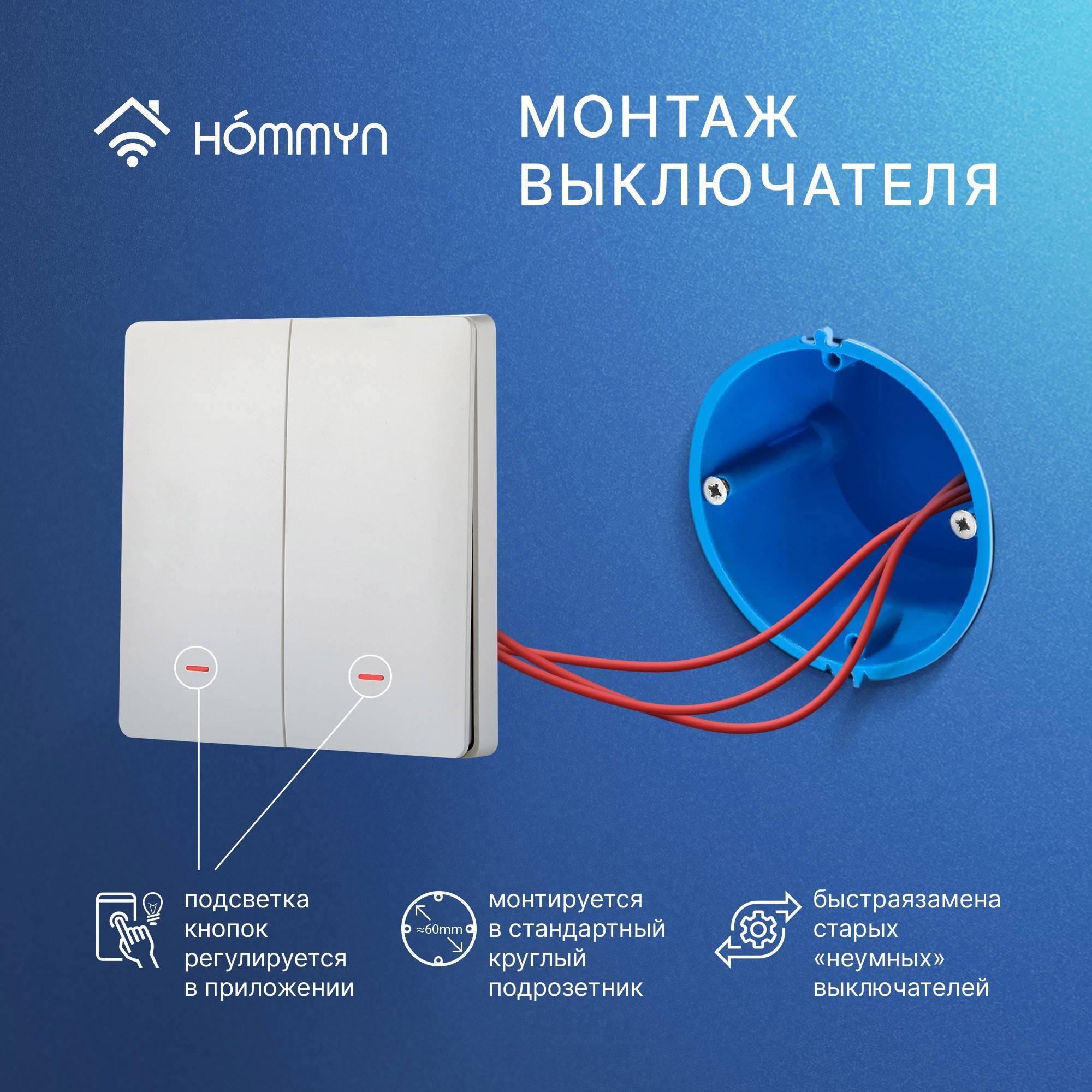 Комплект умного дома HOMMYN: 2 двухклавишных выключателя и хаб Zigbee SW22HOMKIT05