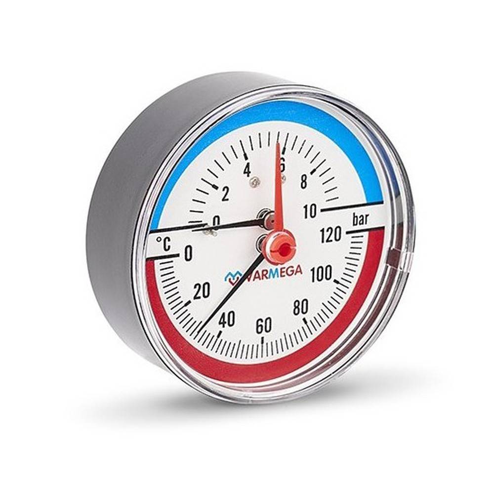 Термоманометр аксиальный Varmega 80 мм 10 бар 1/2 с отсекающим клапаном VMMT06-801004