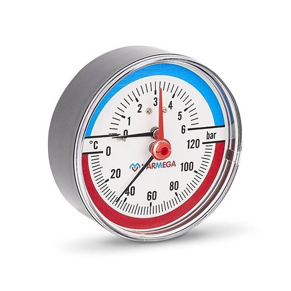Термоманометр аксиальный Varmega 80 мм 6 бар 1/2 с отсекающим клапаном VMMT06-800604