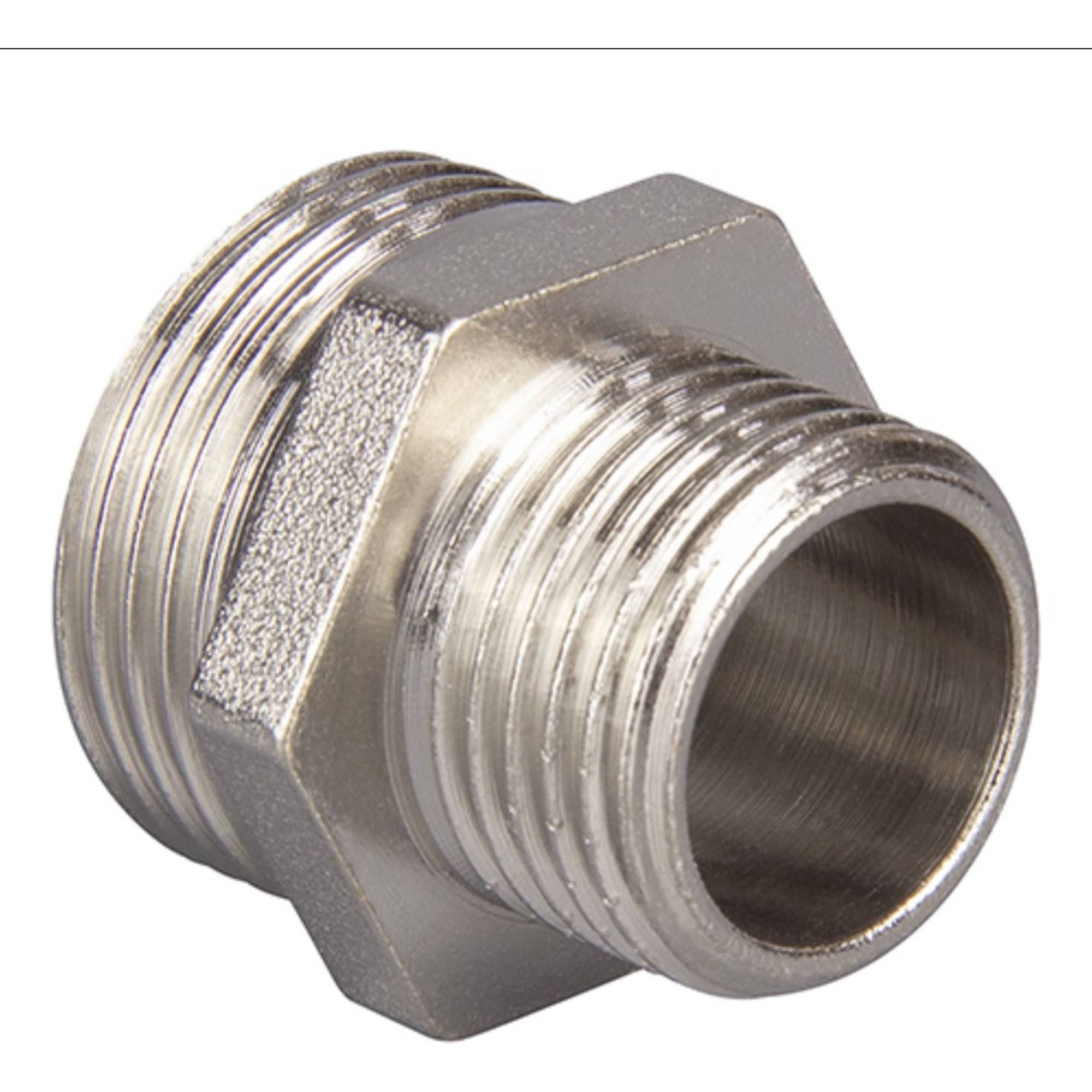 Ниппель переходной TEBO 3/4 x 1/2 дюйма НР-НР латунный никелированный T-ЛР.Н.3.34-12.CN