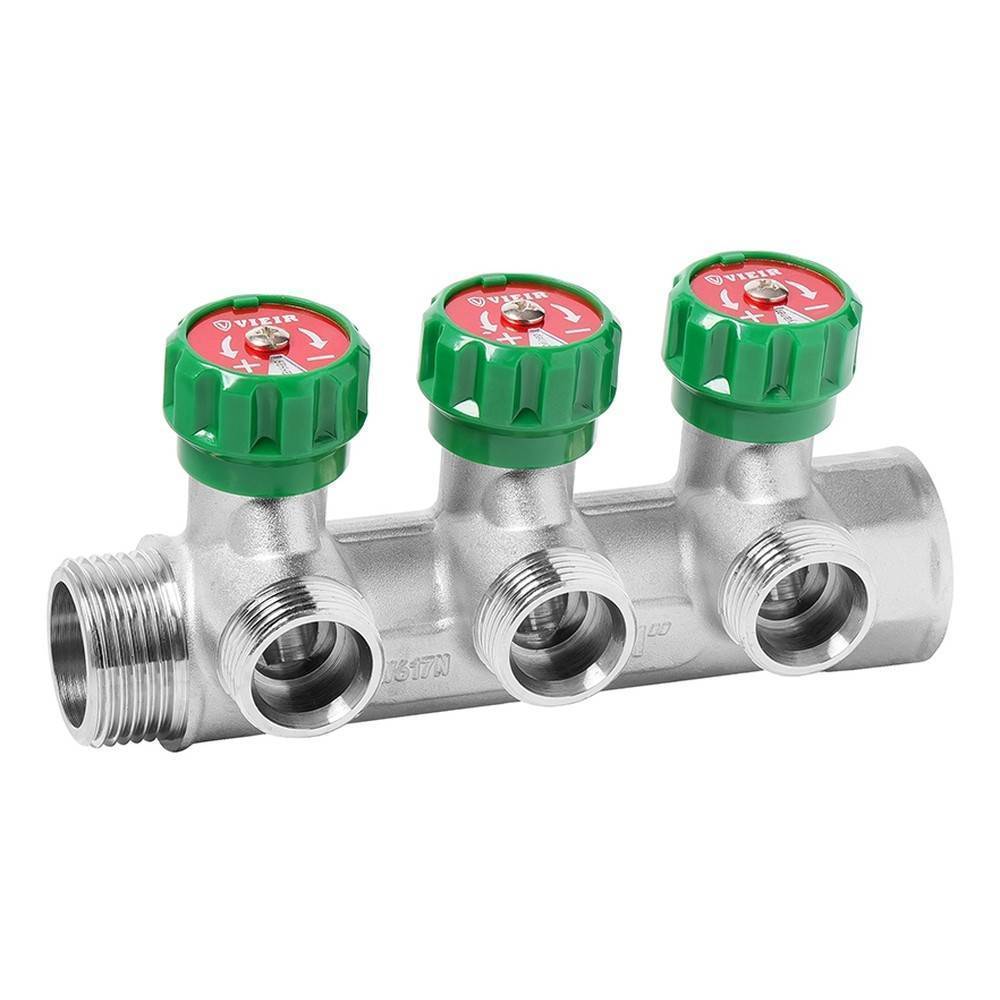 Коллектор латунный с регулирующими вентилями VIEIR 1x3/4 3 выхода VR526-3