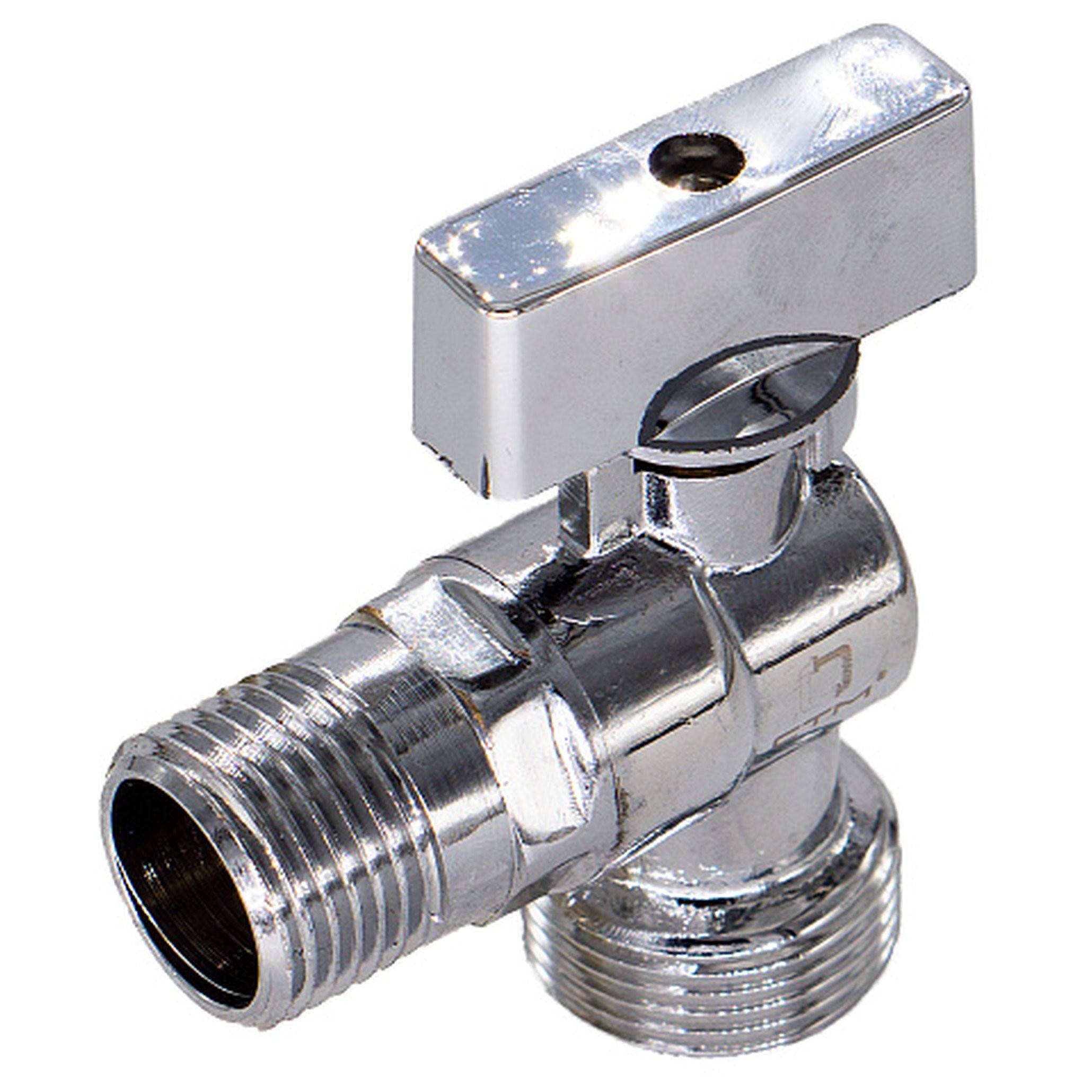 Кран шаровой для бытовых приборов угловой CTM 1/2х3/4 НР-НР с отражателем CAMR1234