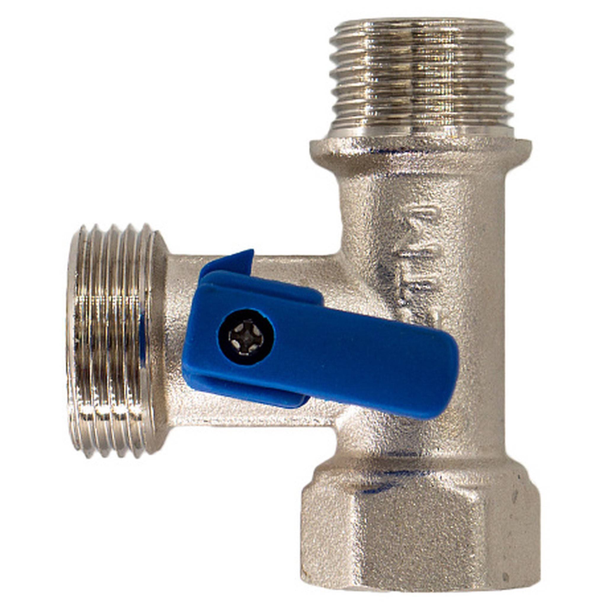 Кран шаровой для бытовых приборов CTM 1/2х3/4х1/2 ВР-НР-НР никелированный CA3N1234