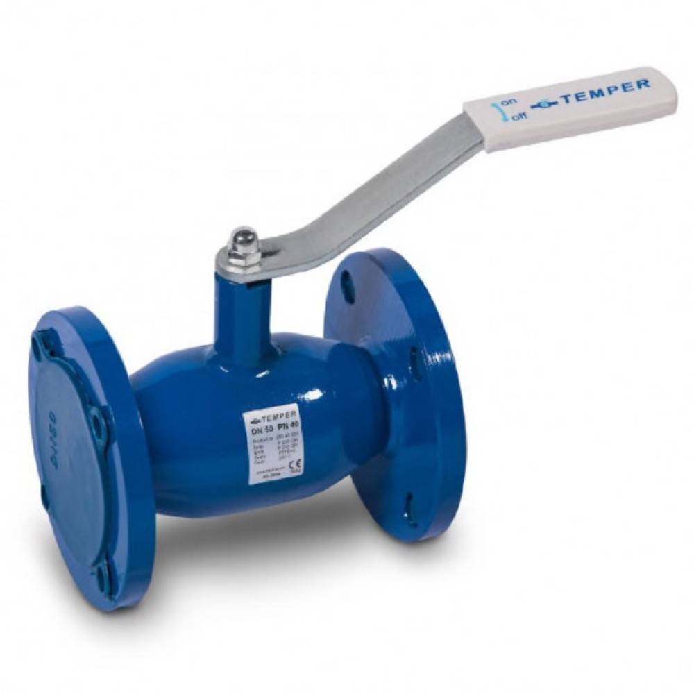 Кран шаровый TEMPER DN32 PN40 стандартнопроходной фланцевый строительная длина под задвижку 28620032