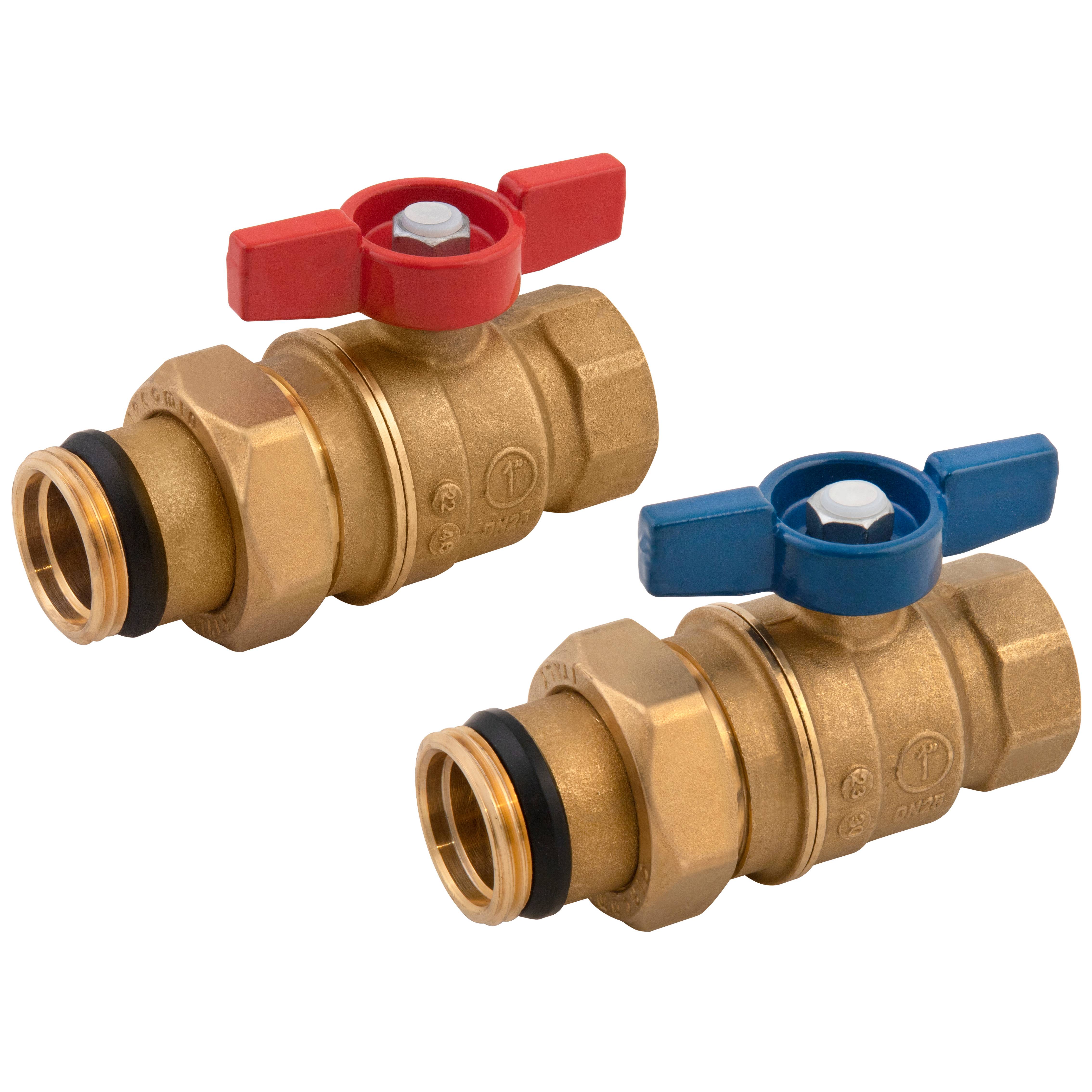 Комплект шаровых кранов Giacomini 1 x 1 с красной и синей ручкой 2 шт R859KY007