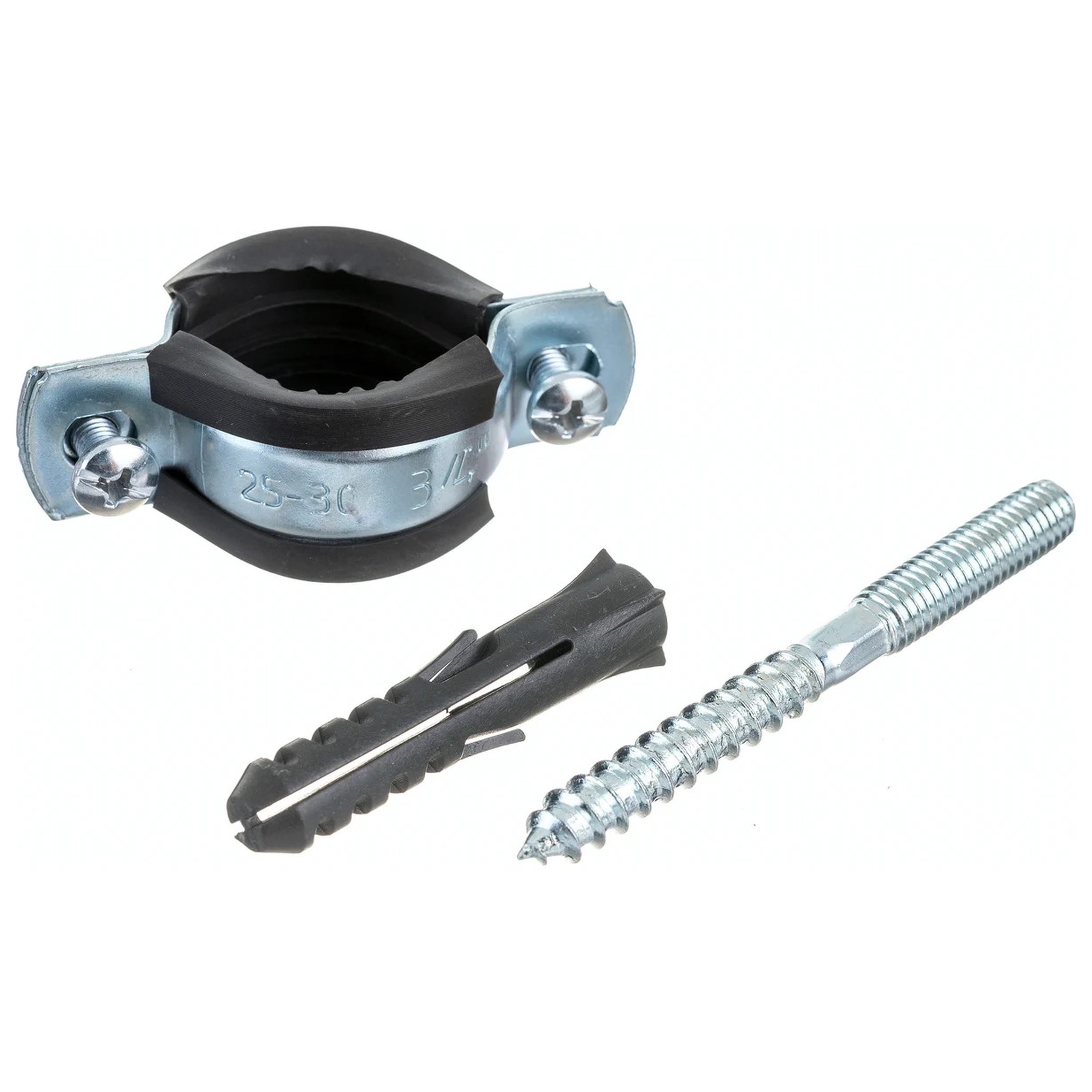 Хомут трубный стальной с резиновым профилем дюбелем и шурупом СТМ 3/4 дюйма (26-30 мм) 1346661