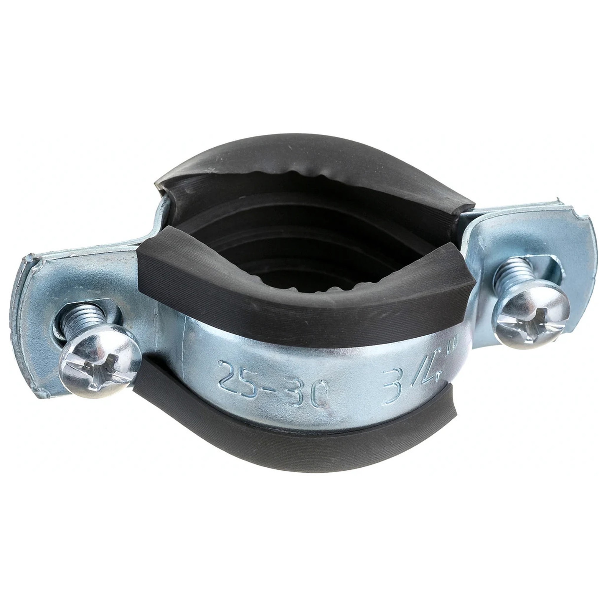 Хомут трубный стальной с резиновым профилем дюбелем и шурупом СТМ 3/4 дюйма (26-30 мм) 1346661
