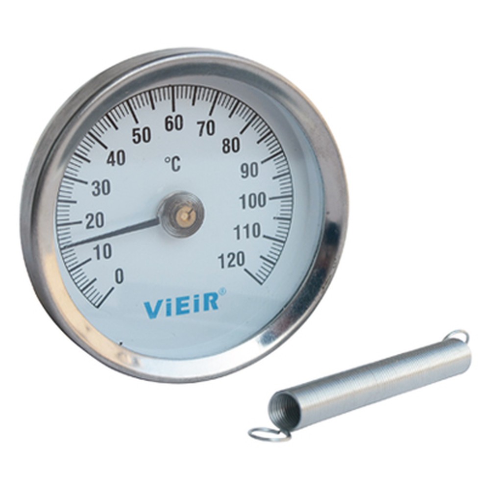 Термометр биметаллический ViEiR накладной с пружиной 63 мм 0-120 °C YL17