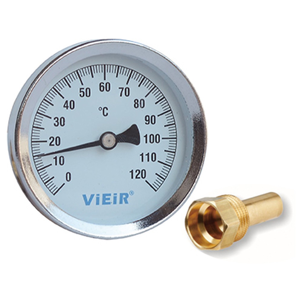 Термометр биметаллический ViEiR погружной 63 мм 1/2 0-120 °C YL18