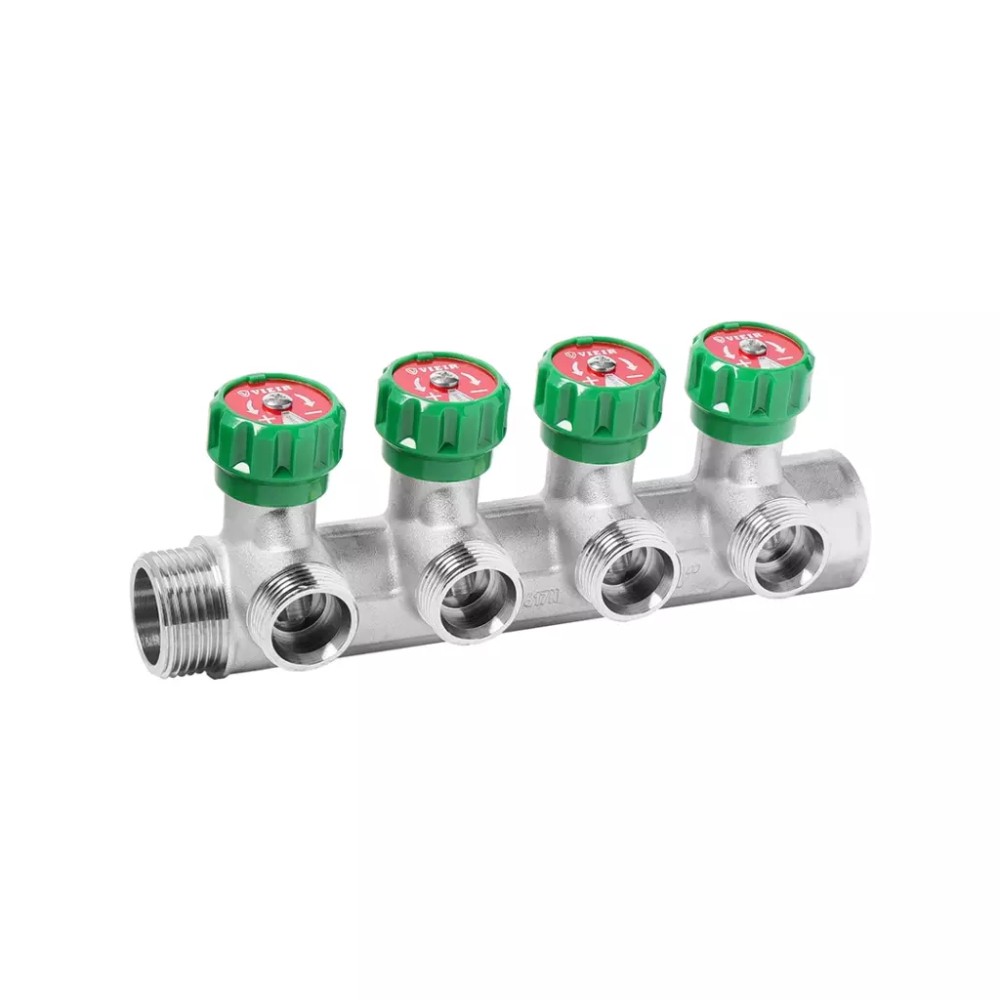 Коллектор латунный с регулирующими вентилями VIEIR 1x3/4 4 выхода VR526-4