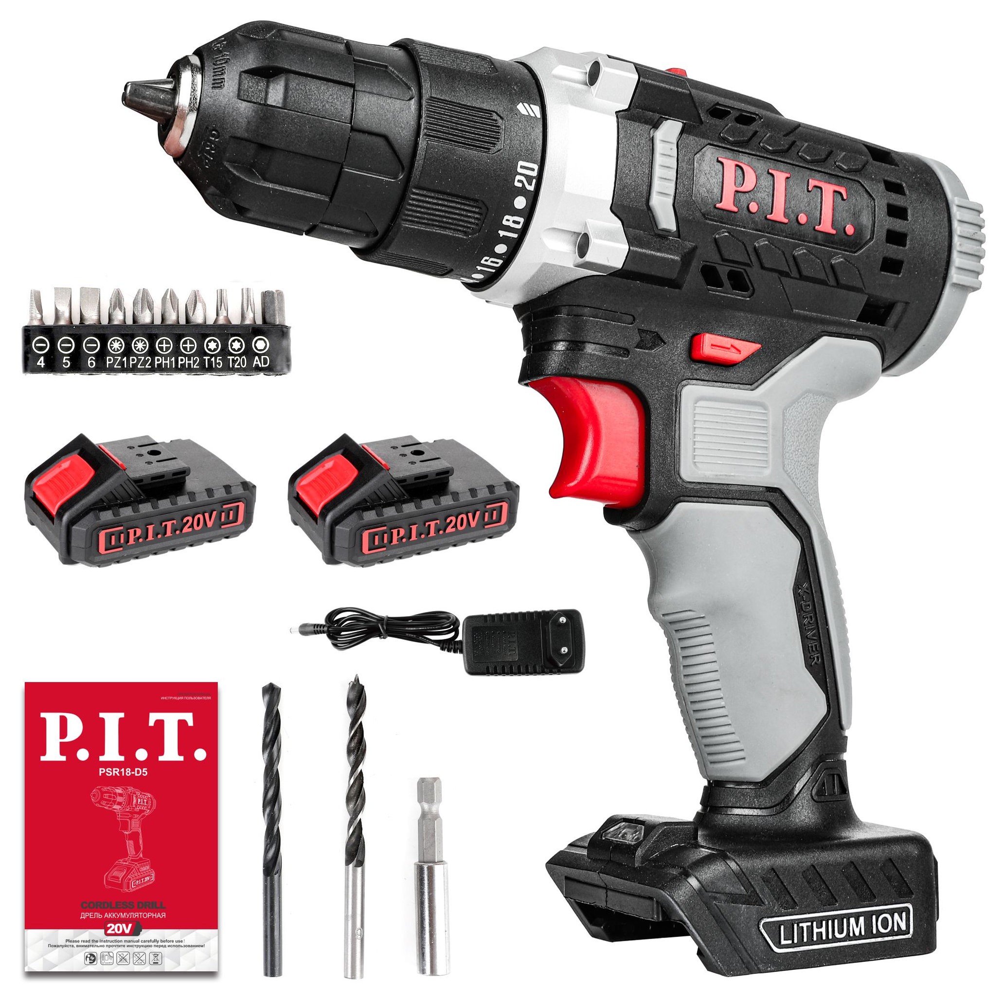 Дрель-шуруповерт аккумуляторная P.I.T. PSR18-D5 20 В 2x1.5 Ач кейс