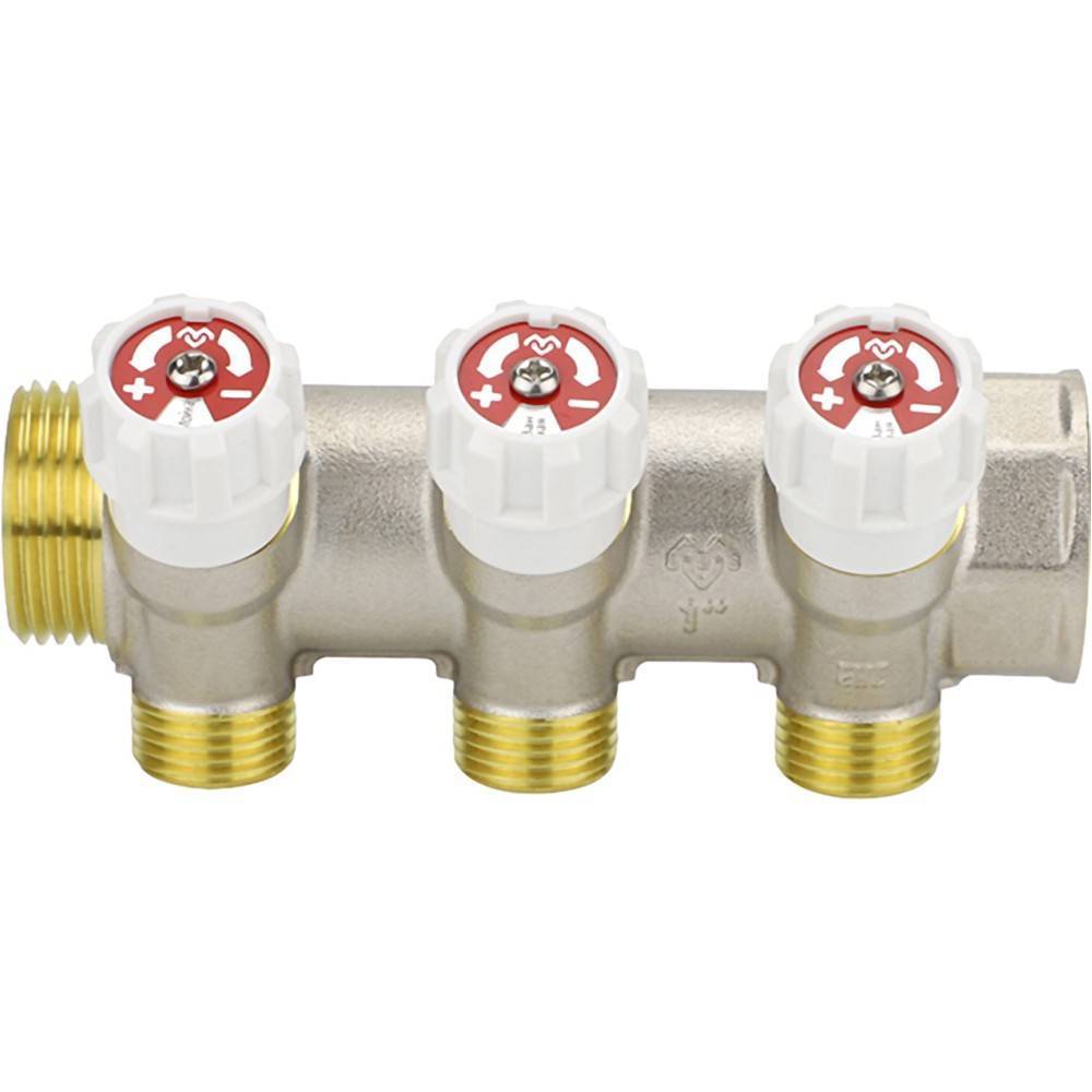Коллектор распределительный Varmega 1 x 3/4 EK 3 выхода с запорными клапанами VM14712