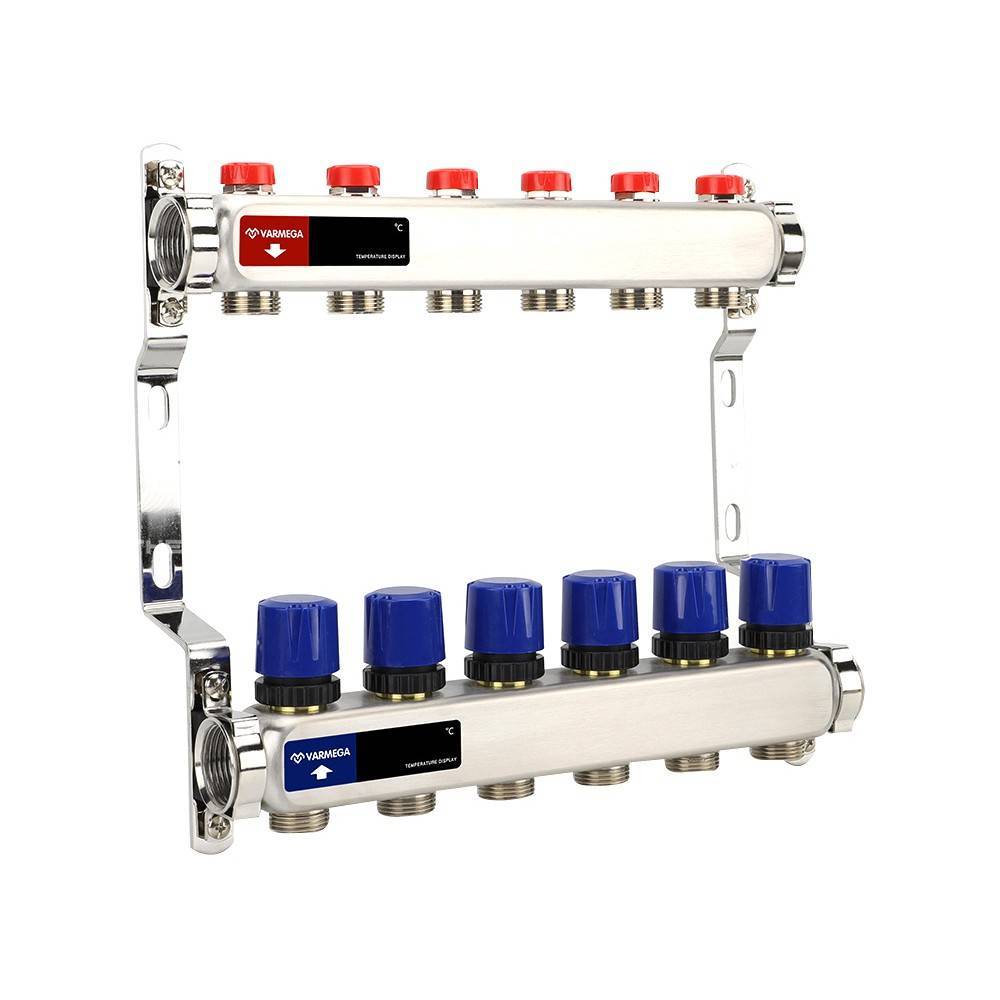 Коллекторная группа Varmega из нержавеющей стали 1 x 3/4 EK 6 контуров VM15506
