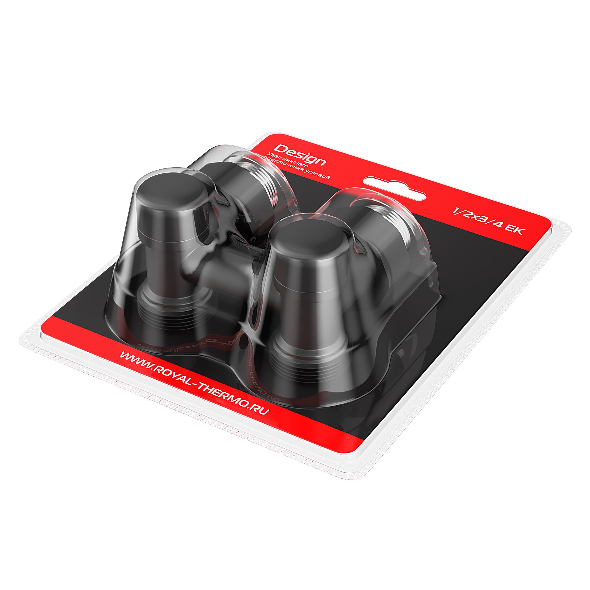 Узел нижнего подключения Royal Thermo Design угловой 1/2 x 3/4 EK черный RTE 07.00202