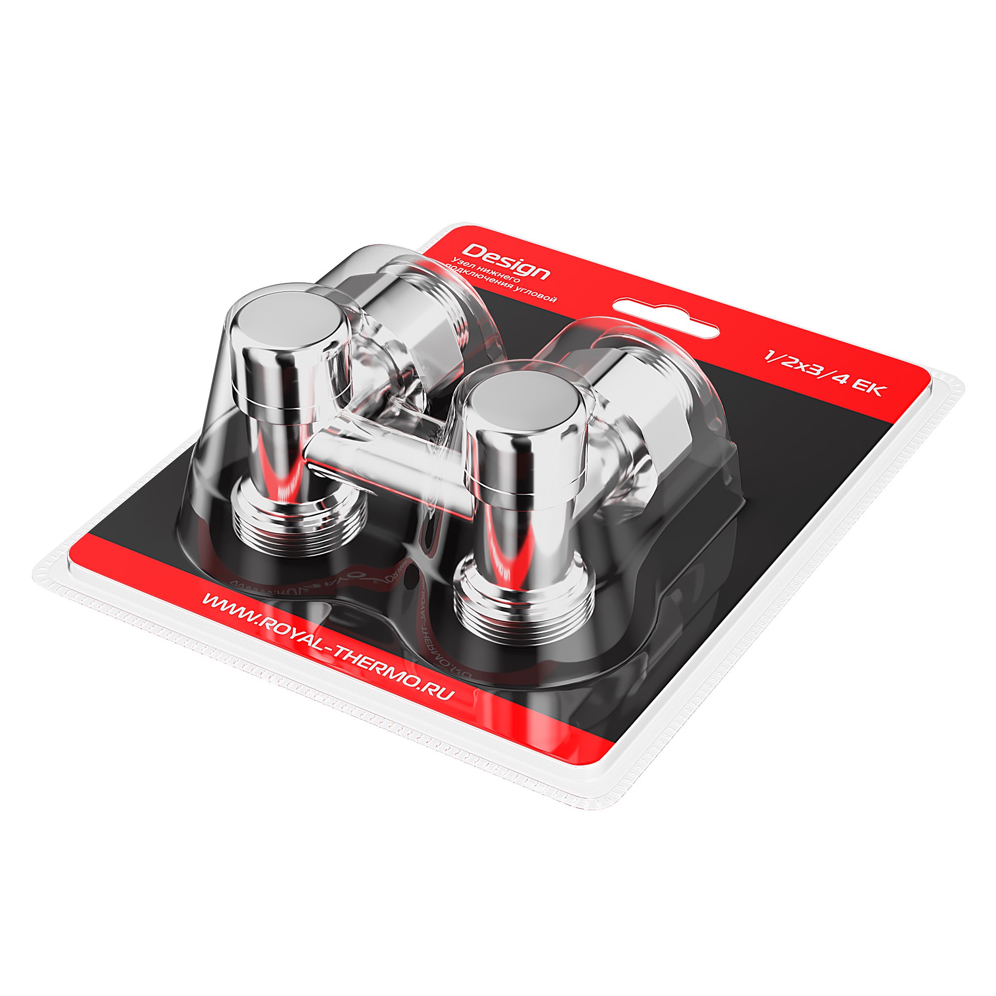 Узел нижнего подключения Royal Thermo Design угловой 1/2 x 3/4 EK хром RTE 07.00203