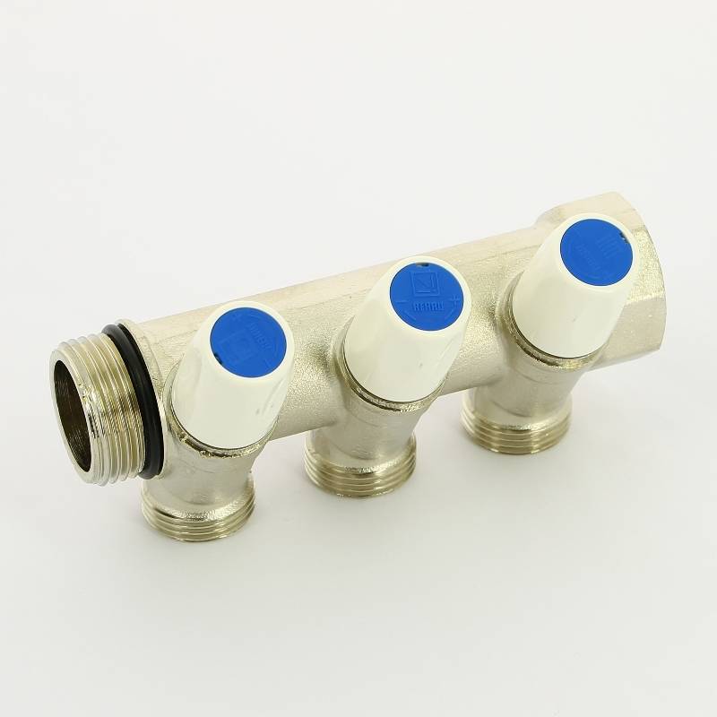 Коллектор с вентилями REHAU Rautitan MX 1х3/4 EK 3 выхода 40 мм никелированный 131645