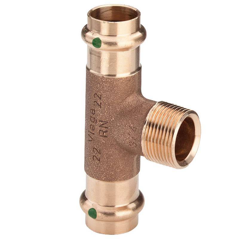 Тройник пресс с наружной резьбой Viega Sanpress 42х3/4х42 бронза 273231