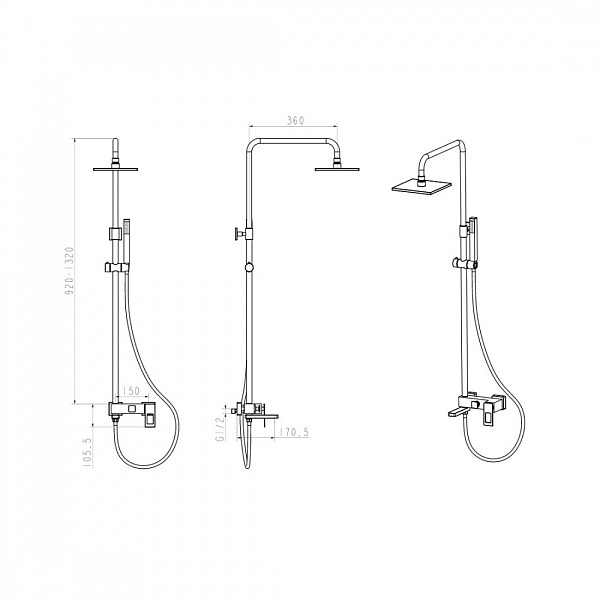 Душевая стойка с верхним душем Boheme Q 15х36х92 см хром/черный 148-BCR.2