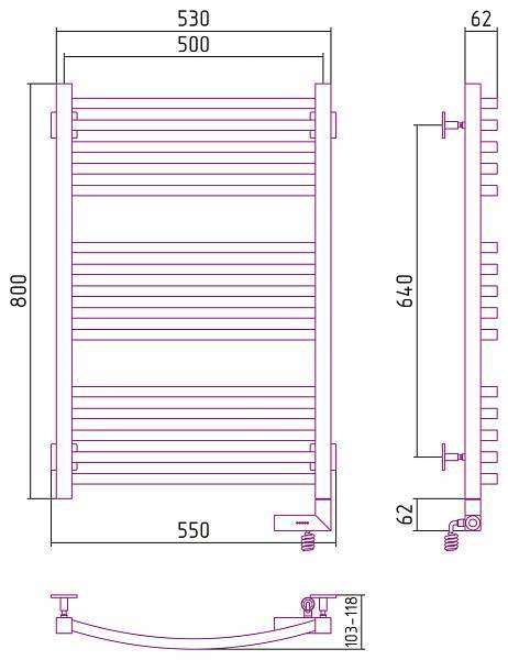 Полотенцесушитель электрический Сунержа Аркус 2.0 500x800 мм правый без покрытия 00-5605-8050