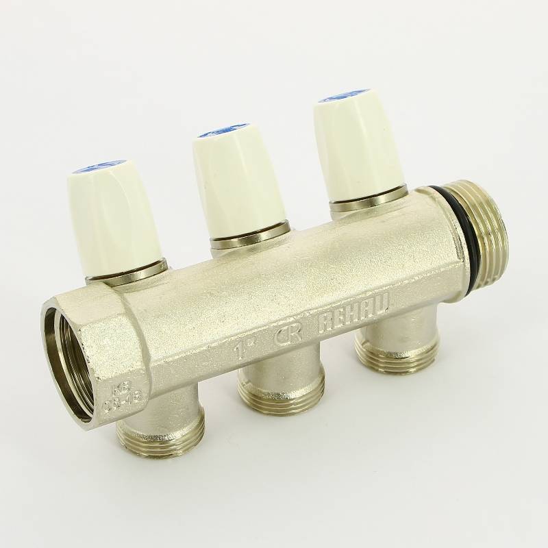 Коллектор с вентилями REHAU Rautitan MX 1х3/4 EK 3 выхода 40 мм никелированный 131645