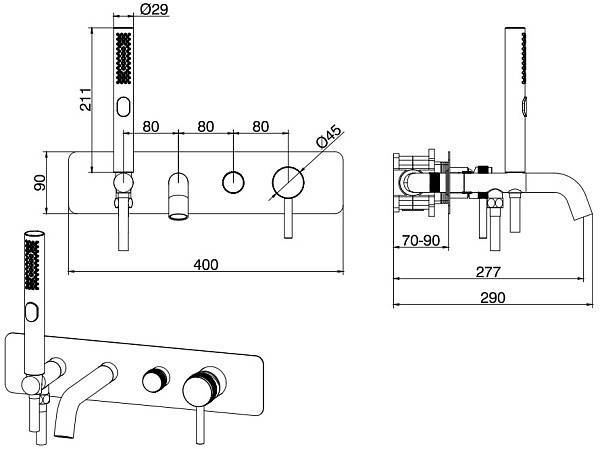 Смеситель для ванны с душем Allen Brau Priority излив 27.7 см черный матовый 5.31006-31