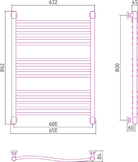Полотенцесушитель водяной Сунержа Флюид+ 600x800 мм без покрытия 00-0222-8060