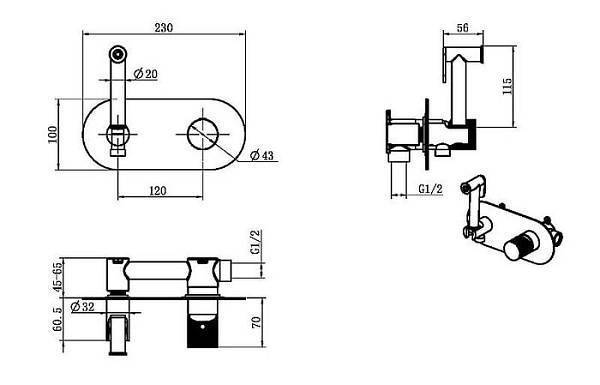 Гигиенический душ со смесителем Boheme Stick золото 127-GG.2