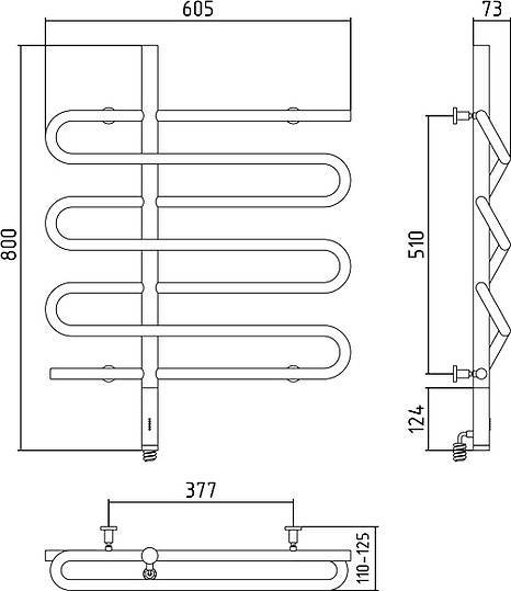 Полотенцесушитель электрический Сунержа Эпатаж 600x800 мм левый без покрытия 00-0550-8060