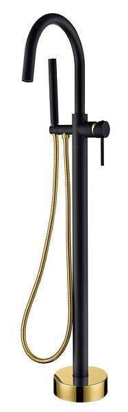 Смеситель для ванны Boheme Uno напольный с душем черный / золото 469-BG