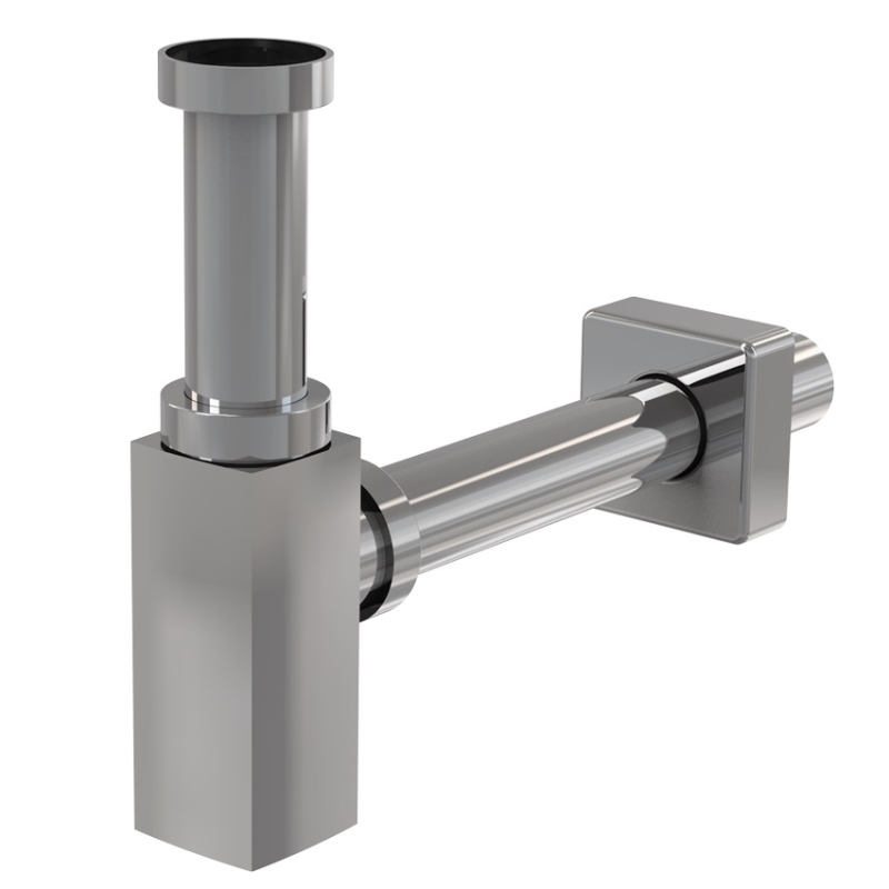 Сифон бутылочный 11/4 x 32 для раковины (латунь), квадратный, хром