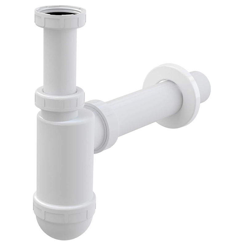 Сифон бутылочный 11/4 x 40 мм для раковины (пластик), под донный клапан, белый